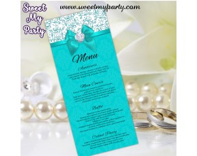 Turquoise Diamonds Wedding Menu tea length,(006bw)